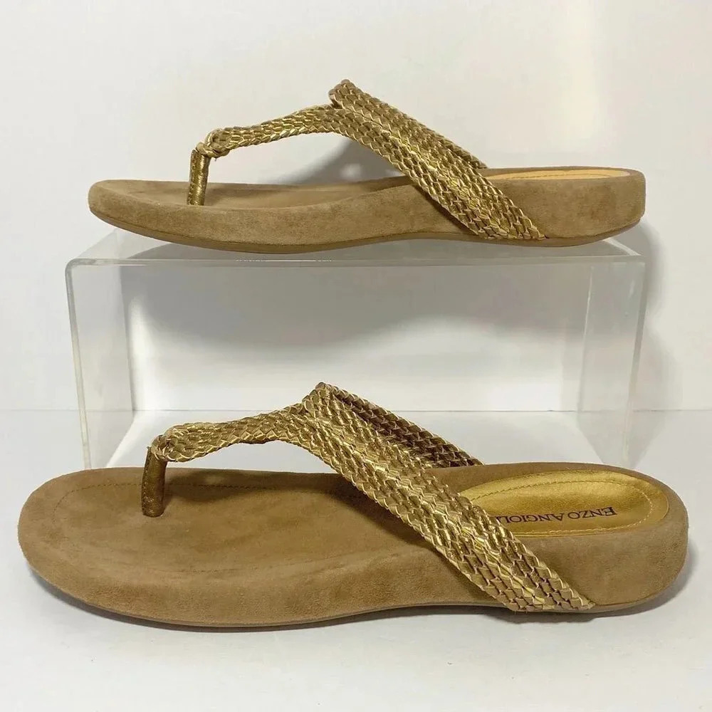 Enzo Angiolini Metallic Gold Leather Braided Suede Sandals size 6